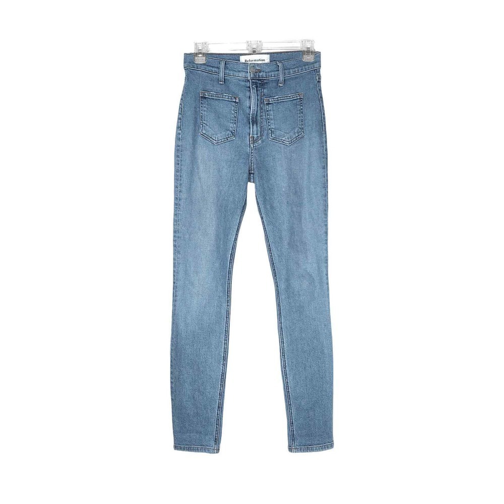 Reformation High Rise Jeans Crop Patch Pocket Catalina Blue Denim Skinny Size 26
